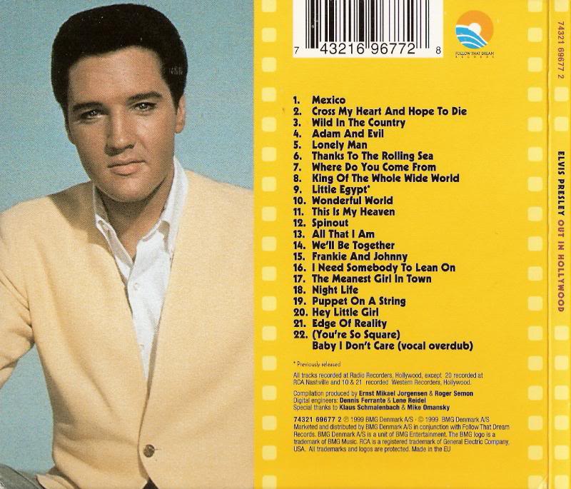 Elvis Presley  Out In Hollywood; 22 Great Songs : Back